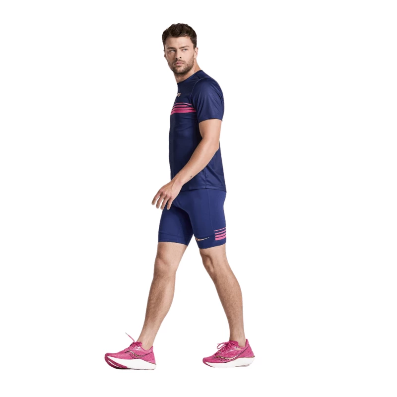 Pantalón Corto Apretado Saucony Elite Azul Rosa 6 Pantalón Corto Apretado Saucony Elite Azul Rosa - Imagen 4